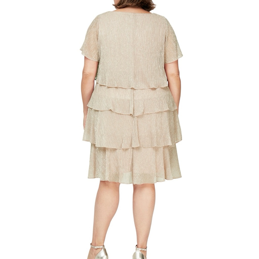 NWT SLNY Tiered Shimmer Shift Dress, Gold, Plus Size, 18 - Picture 2 of 11